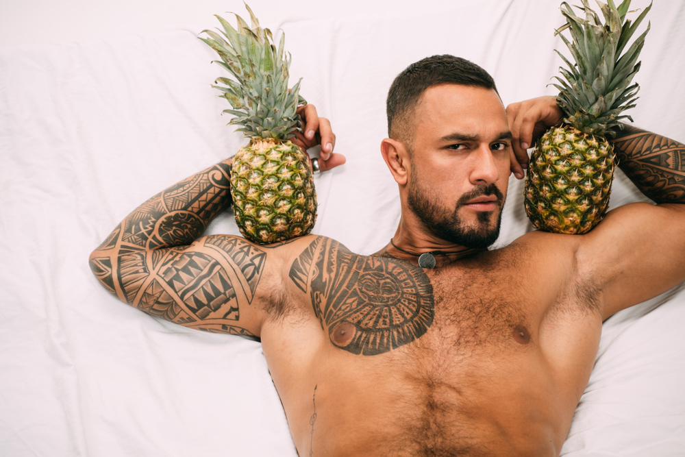 Miami,Man,With,Pineapple.,Tropical,Party.,Miami,Summer,Party.,Latino